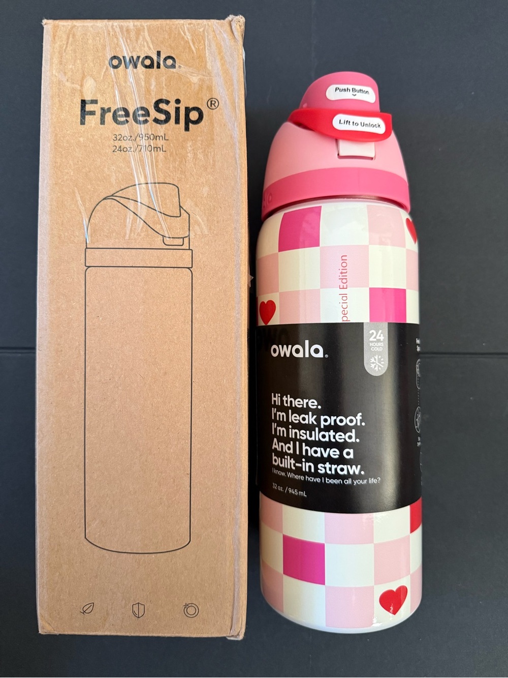 NWT Owala FreeSip 32oz "Check Me Out" Valentine Color Drop Exclusive Pink Red